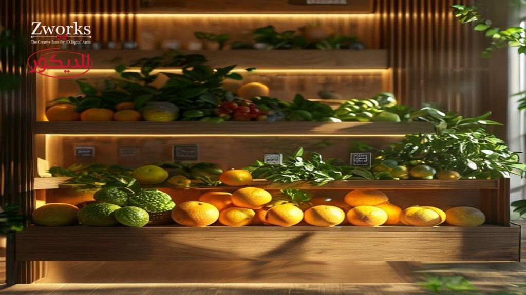 تفاصيل تصميم ديكور محل خضار وفواكه