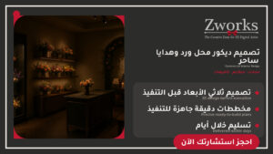 تصميم ديكور محل ورد وهدايا خيالي