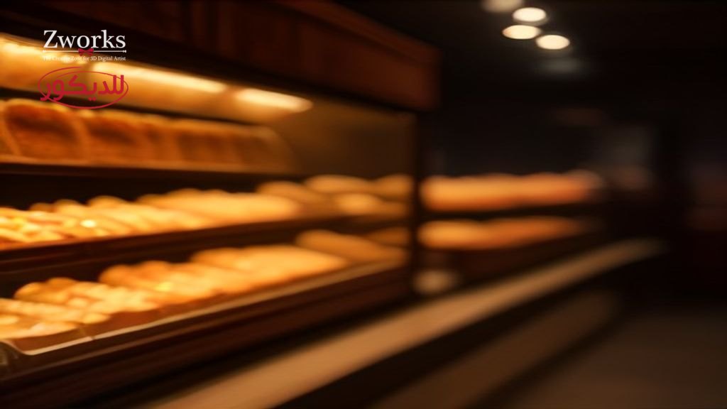 تفاصيل تصميم ديكور قسم المخبوزات في سوبر ماركت