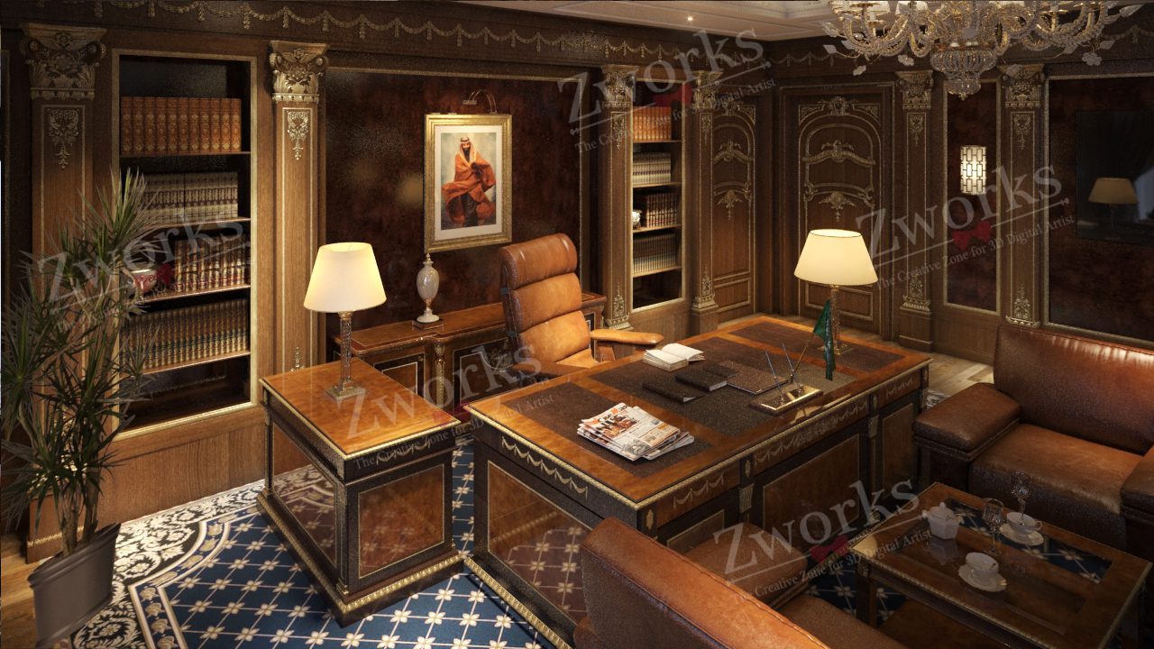 Classic Office Interior Design 3D Model 2