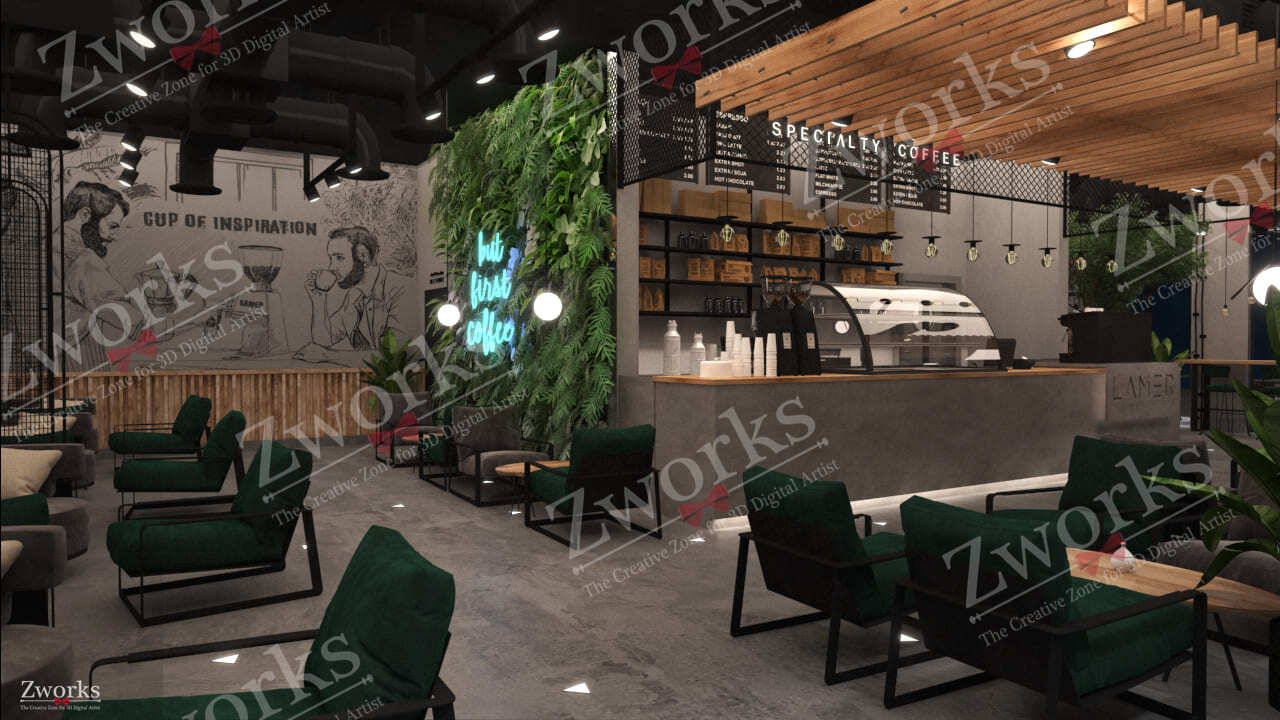 Industrial Coffee Shop interior design 3d model (2)