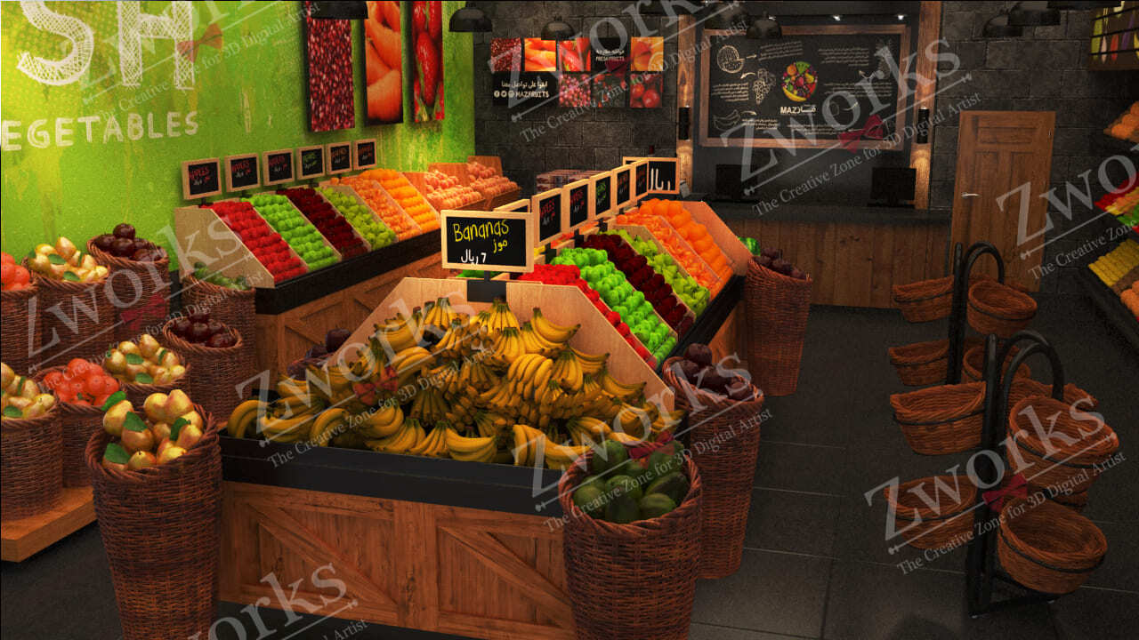Vegetables and fruits store interior design