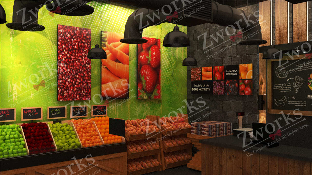 Vegetables and fruits store interior design