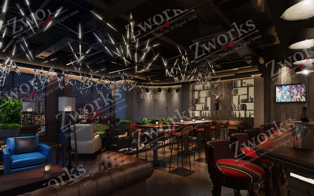 Bar Lounge Interior Design 3d model 2
