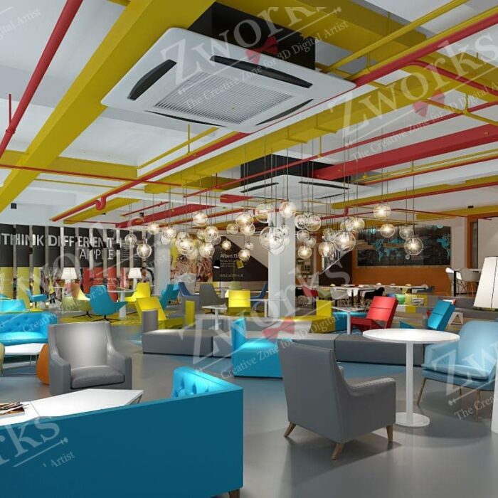 Colorful 3D Coffee Shop Interior Design 3D Model 3
