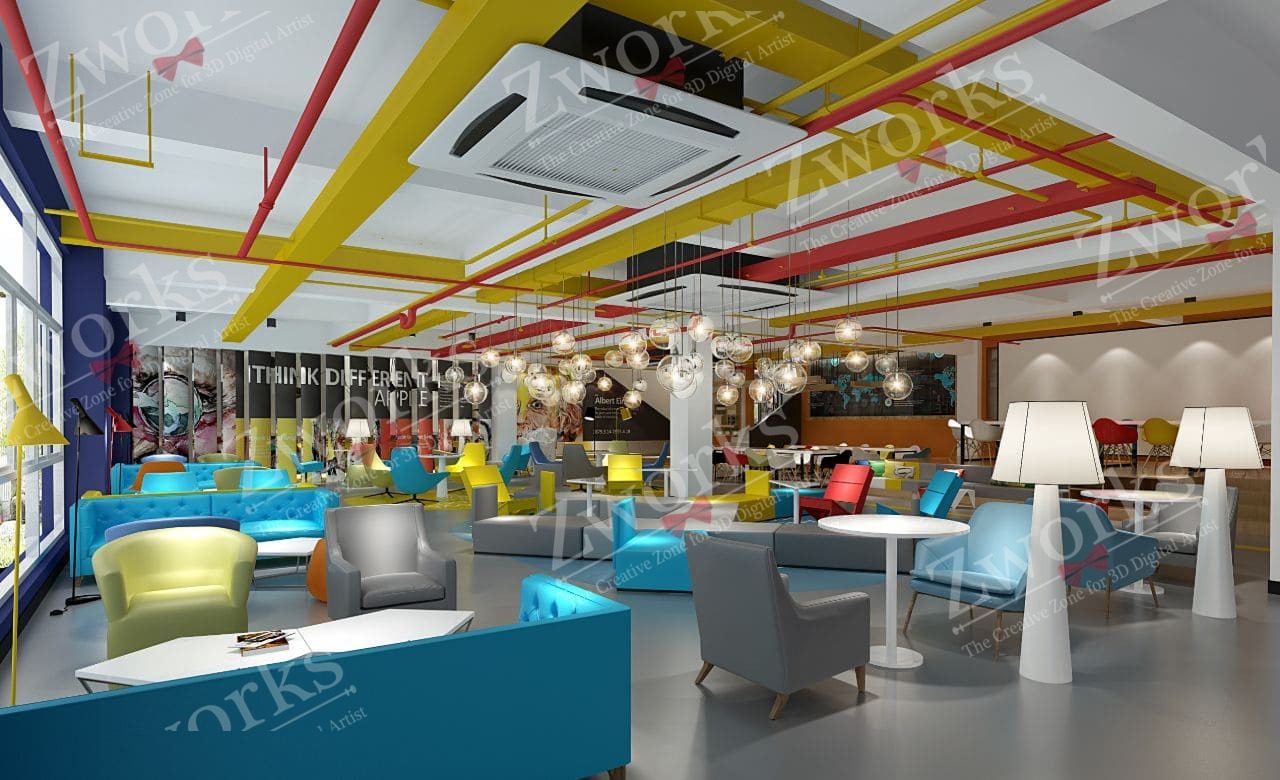 Colorful 3D Coffee Shop Interior Design 3D Model 3
