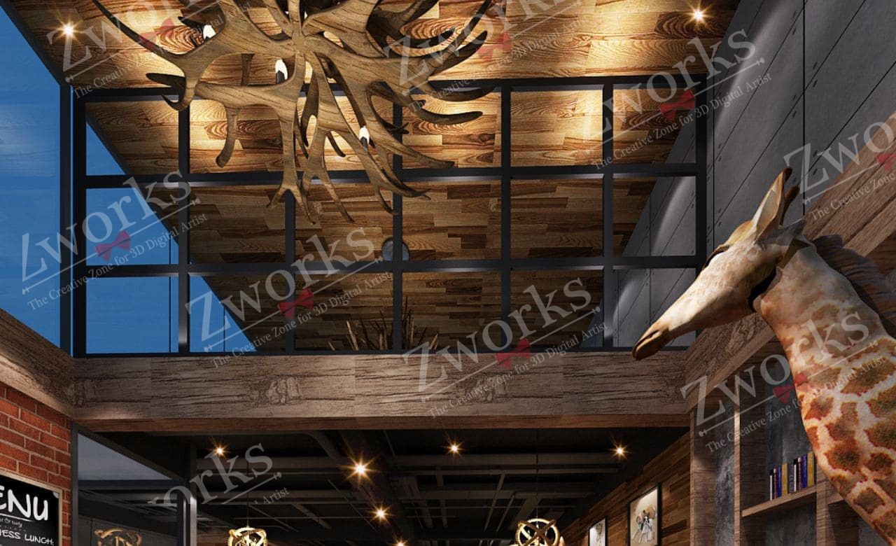Wooden 3D Coffee Shop Interior design