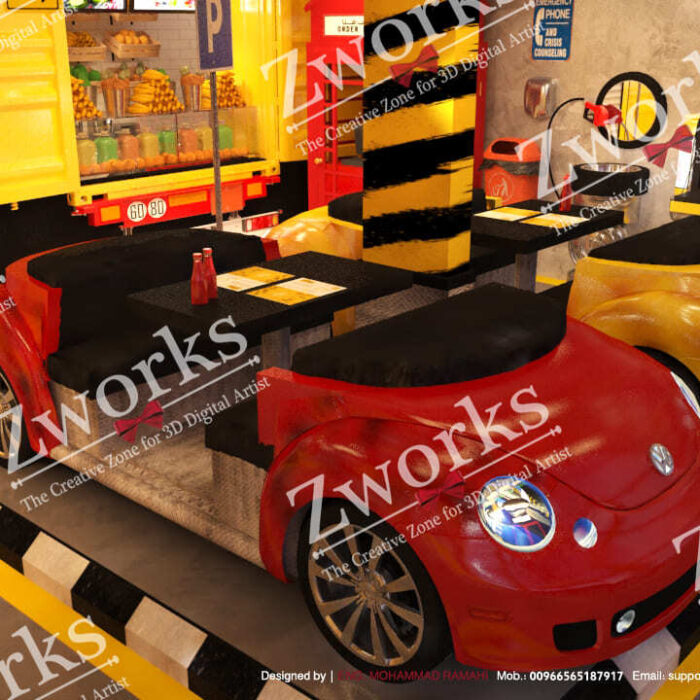 Volkswagen beetle car restaurant 3d model 10