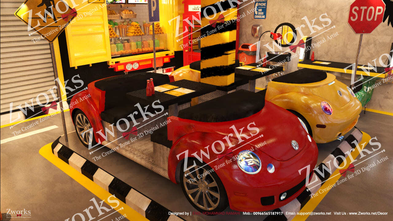 Volkswagen beetle car restaurant 3d model 10