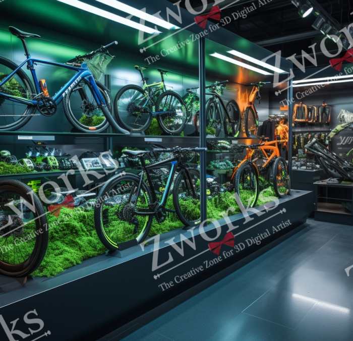 Bikes shop interior design 3D model