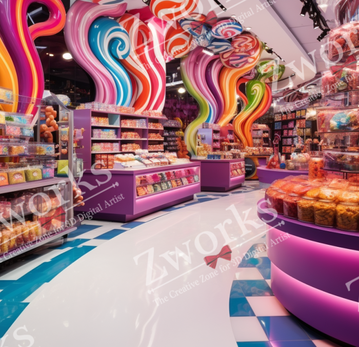 Candy shop interior design 3D model