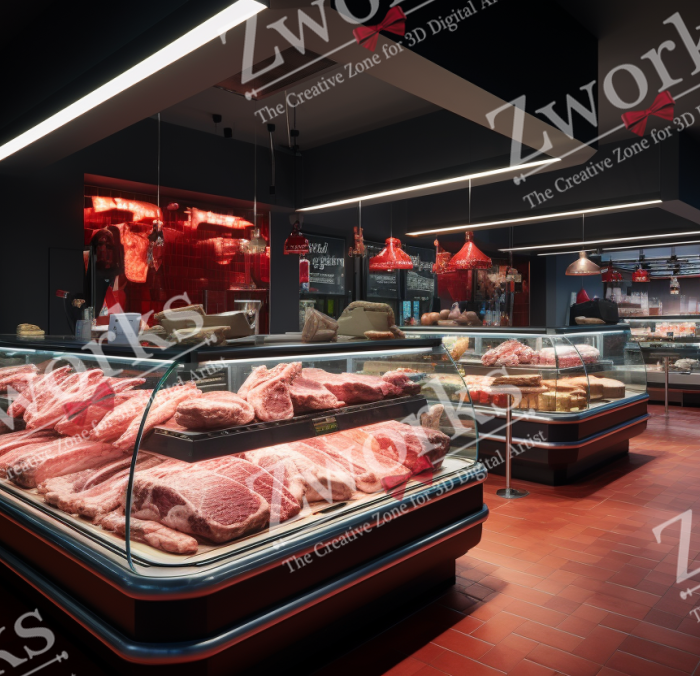 Meat shop interior design 3D model
