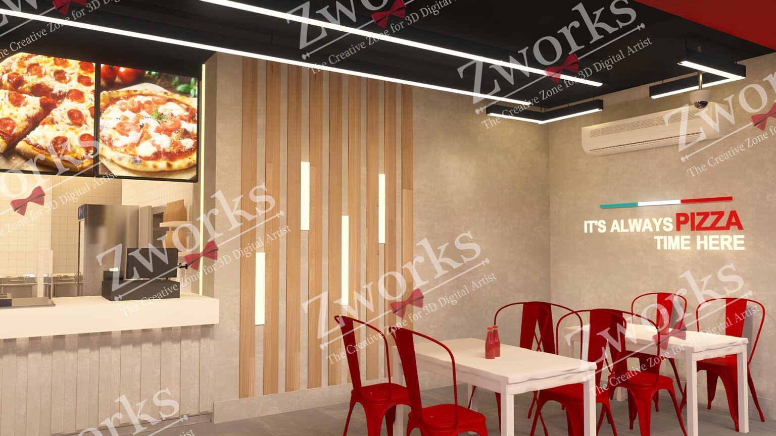 Dominos Pizza Restaurant Interior Design 3d model
