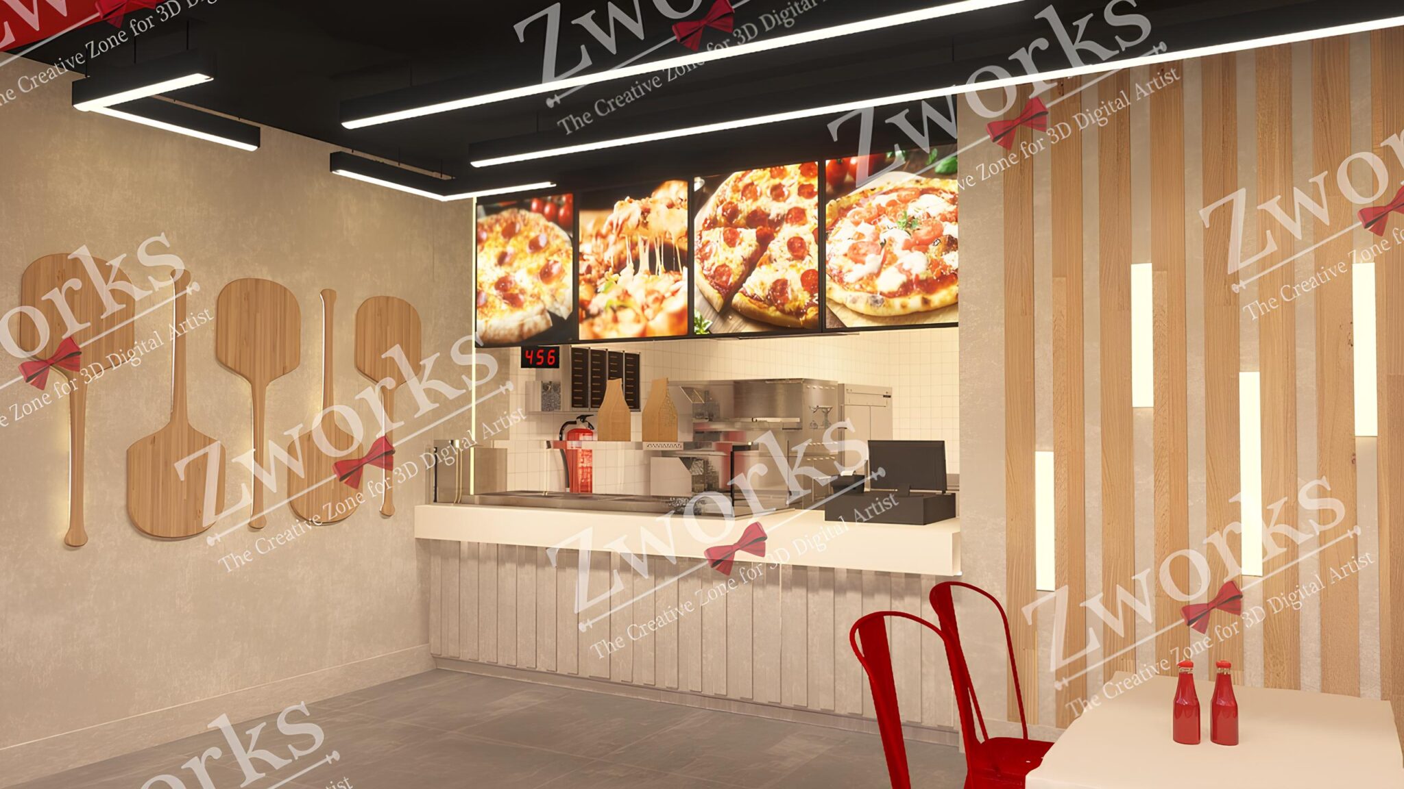 Dominos Pizza Restaurant Interior Design 3d model