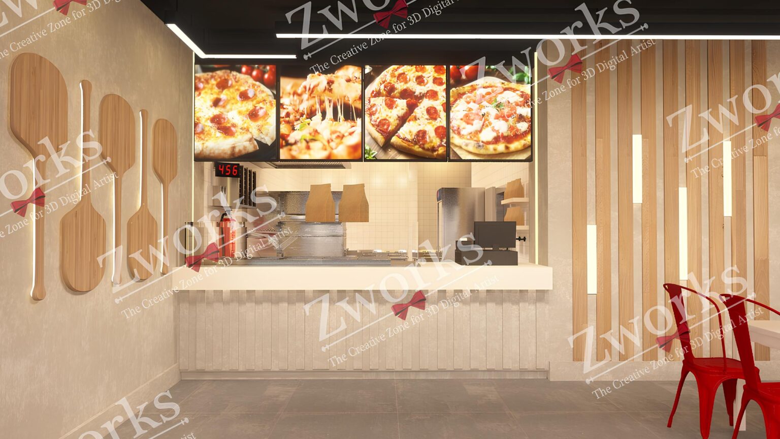 Dominos Pizza Restaurant Interior Design 3d model