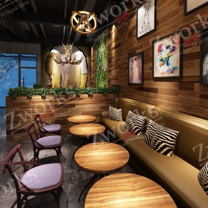 Wooden 3D Coffee Shop Interior design